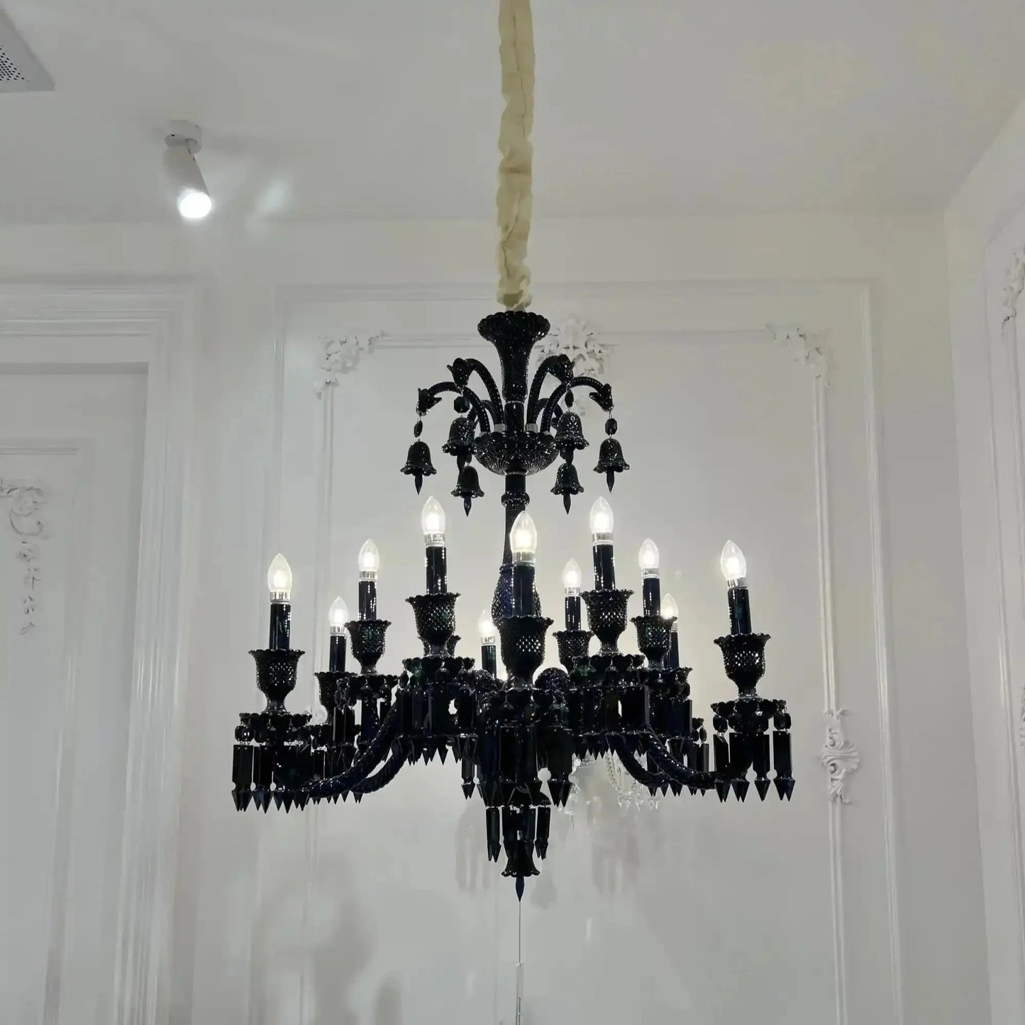 Classic Black Candle Style Chandelier Crystal Ceiling Pendant Lighting Fixture For Living/ Bedroom