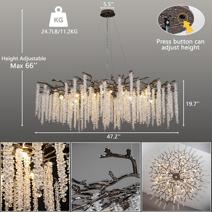 Crystal Chandelier for Dining Room – Modern Black Round Tree Branch Design
