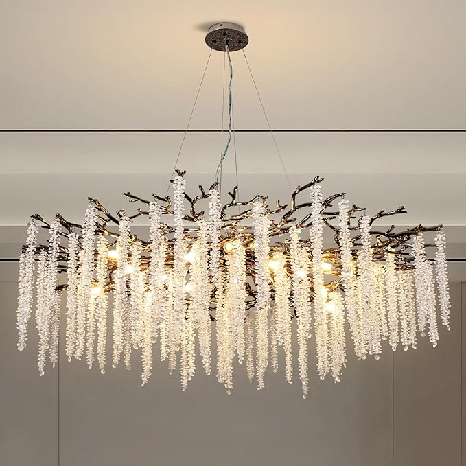 Crystal Chandelier for Dining Room – Modern Black Round Tree Branch Design