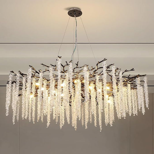 Crystal Chandelier for Dining Room – Modern Black Round Tree Branch Design