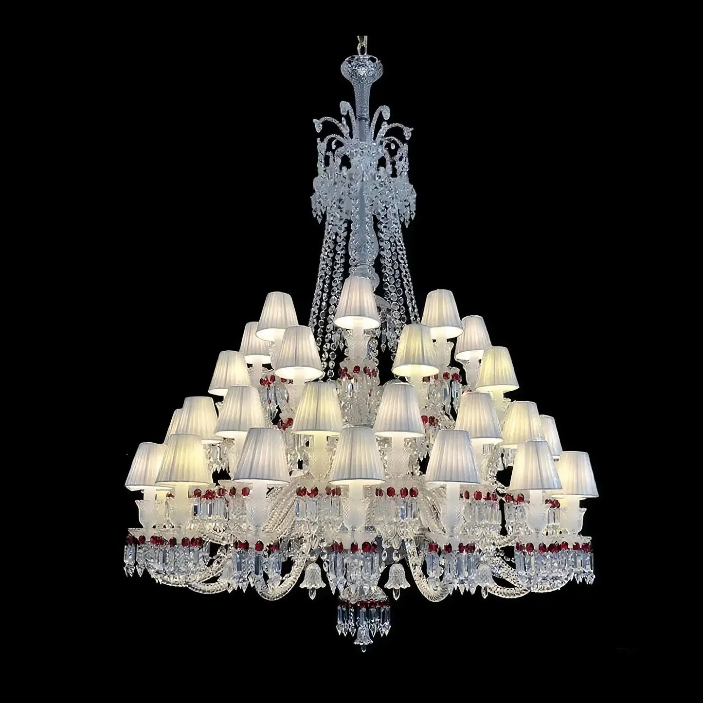 Custom Made Zanith Chandelier Clear & Red Crystal Lighting with Lampshades