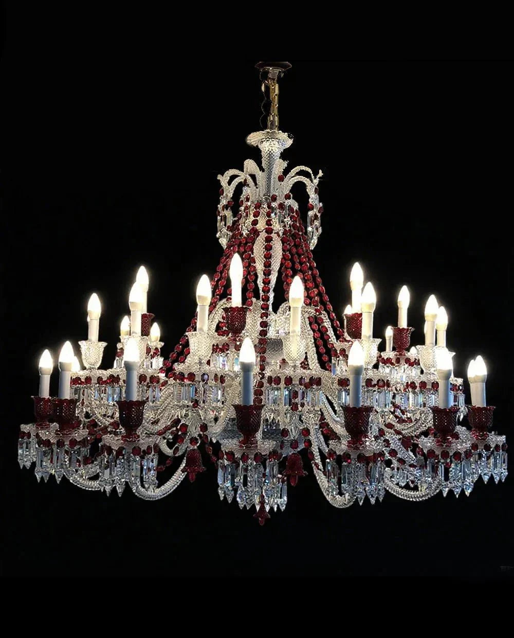 Customize 40 Lights Zanith Chandelier Clear & Red Crystal Lighting