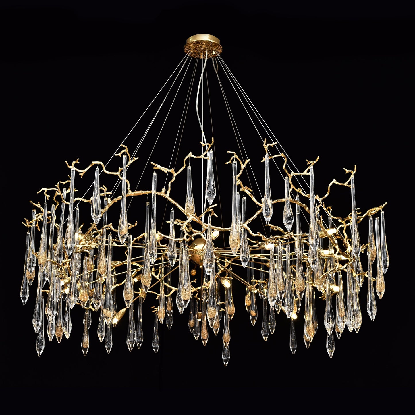 Dawn Teardrop Branch Brass Round Chandelier