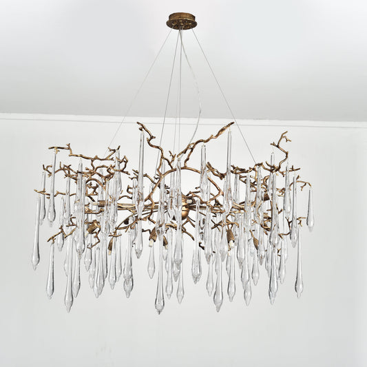 Dawn Teardrop Branch Brass Round Chandelier