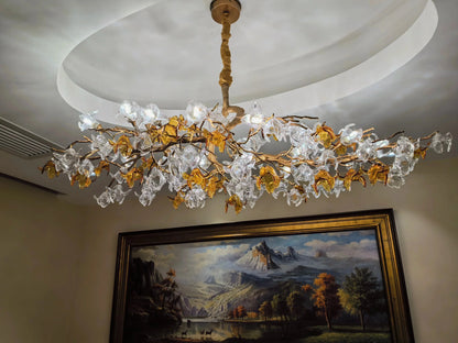 Designer Favorite Brass Branch Chandelier with Artistic Flower Glass for Dining Room Living Room and Kitchen Island