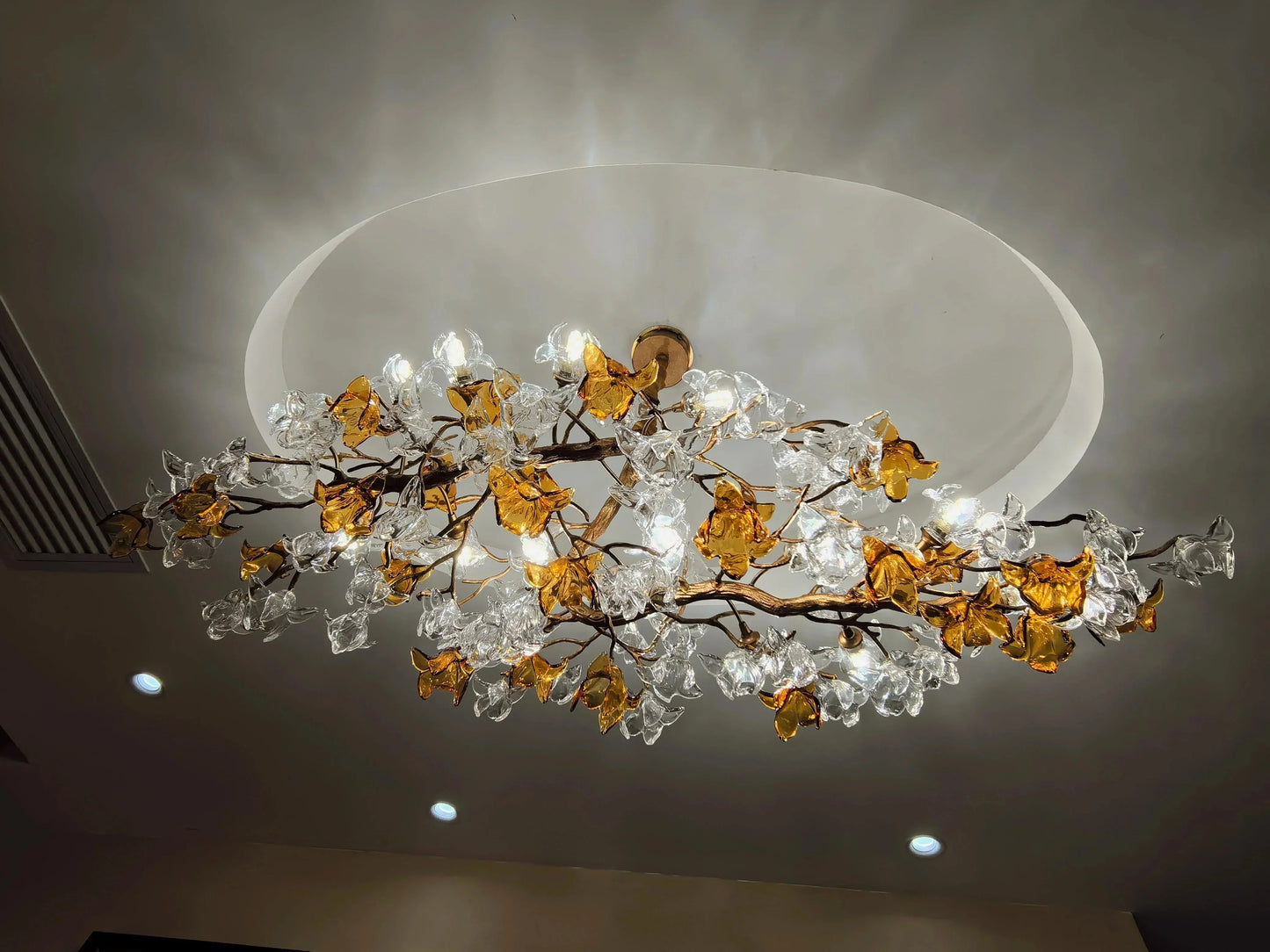 Designer Favorite Brass Branch Chandelier with Artistic Flower Glass for Dining Room Living Room and Kitchen Island