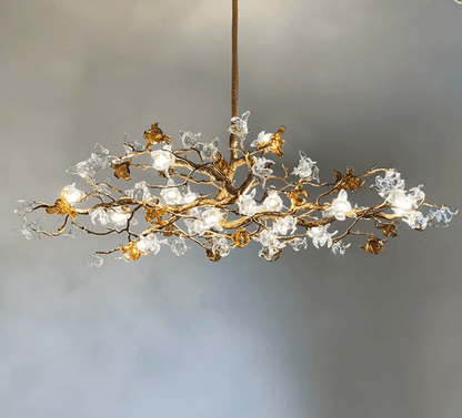 Designer Favorite Brass Branch Chandelier with Artistic Flower Glass for Dining Room Living Room and Kitchen Island