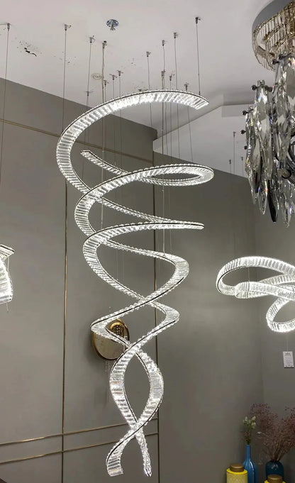 Designer Foyer Living Room Ceiling Light Fixture Stylish Spiral Crystal Chandelier for Hotel Entrance