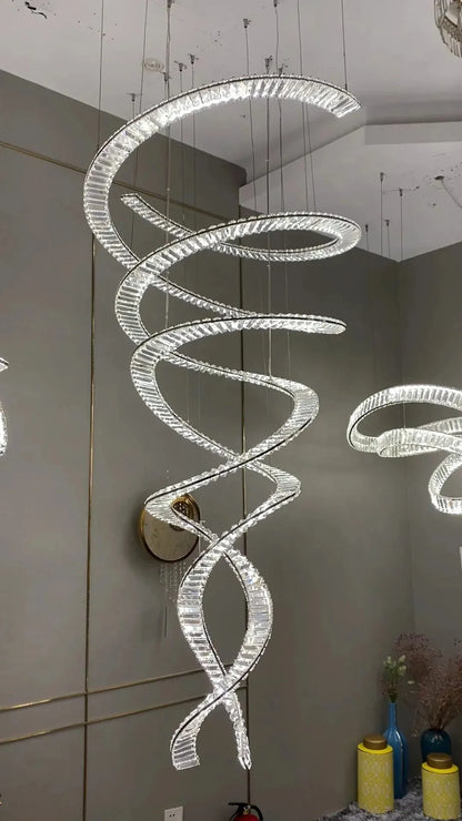 Designer Foyer Living Room Ceiling Light Fixture Stylish Spiral Crystal Chandelier for Hotel Entrance