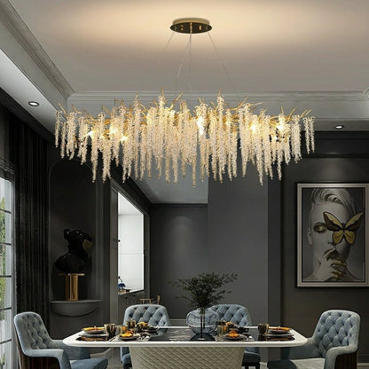 Elegant Crystal Icicle Chandelier in Branch Style for Dining Table Use