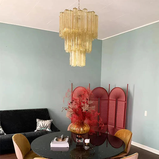 Elegant Yellow Murano Glass Tube Chandelier 25.6"
