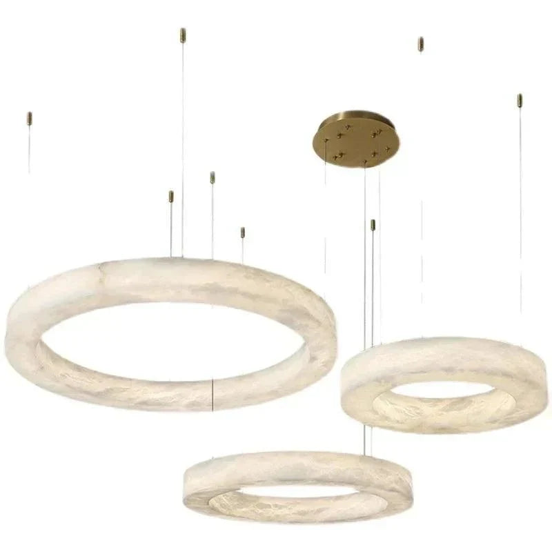 Emerald Real Alabaster Ring Chandelier, Modern Circular Chandelier