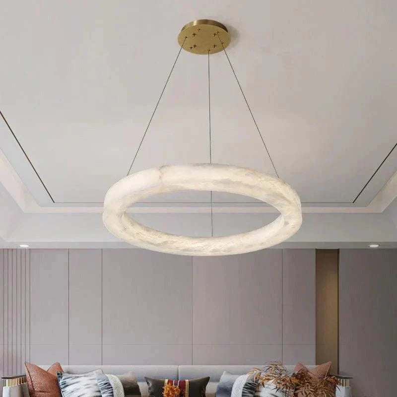 Emerald Real Alabaster Ring Chandelier, Modern Circular Chandelier