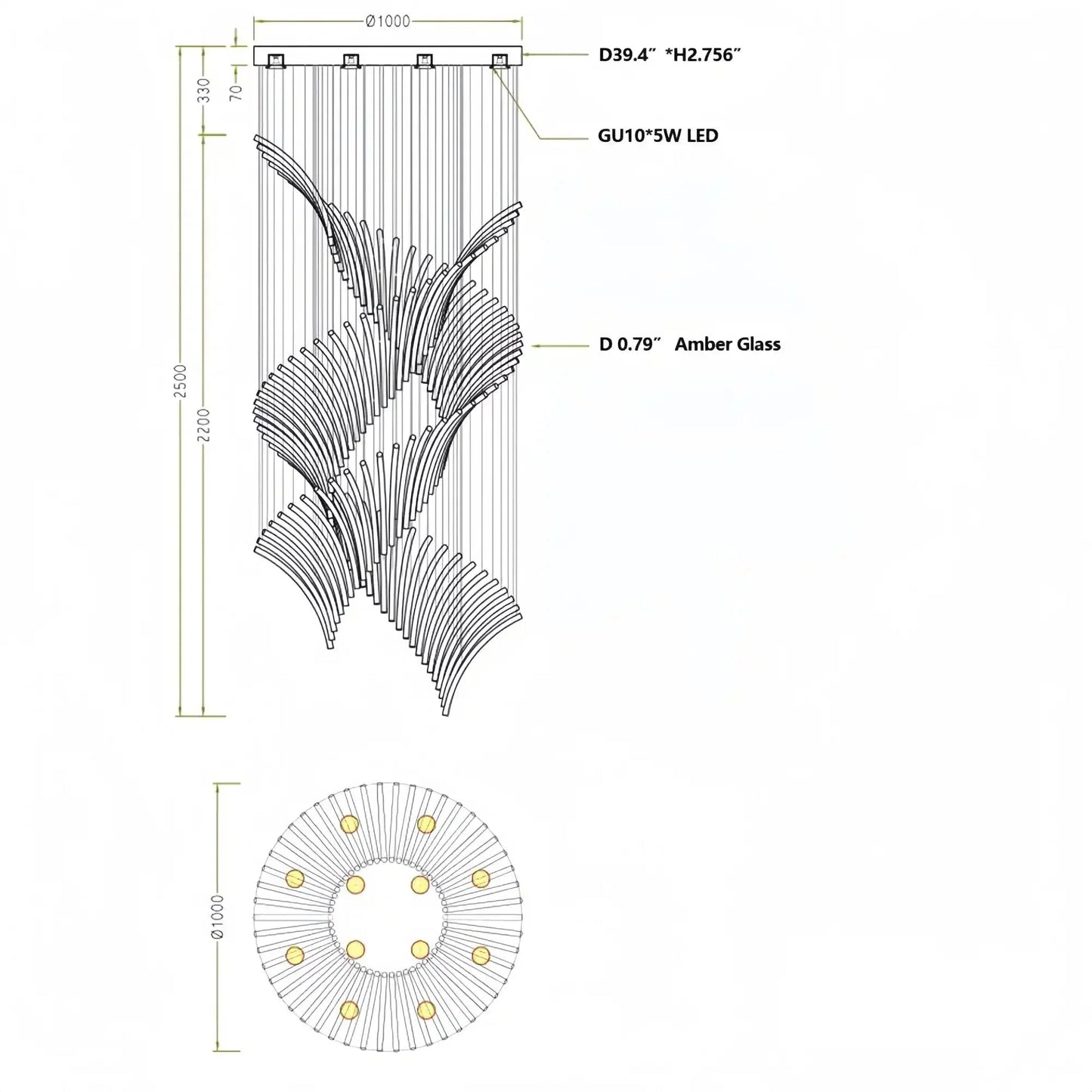 European Style Spiral Glass Chandelier for Staircase/Foyer/Hotel/Villa