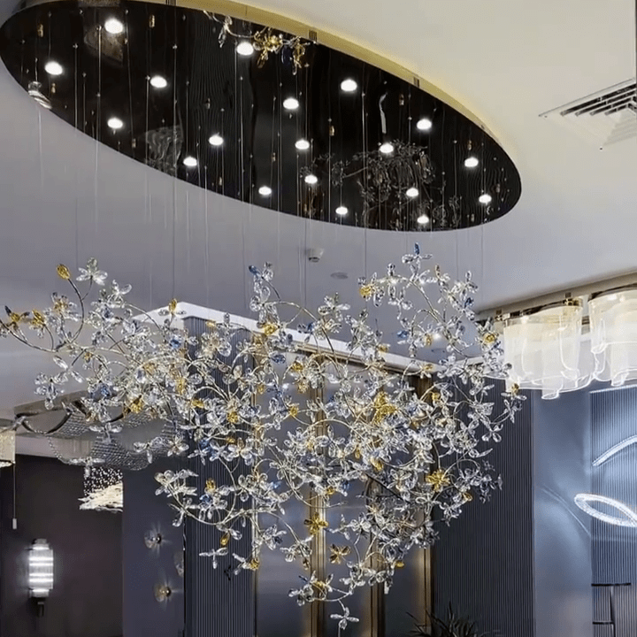 Exquisite Crystal Flower Branch Chandelier for Hotel Foyer and Entryway Ceiling Lighting Fixture