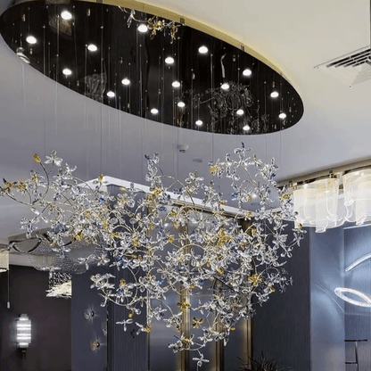 Exquisite Crystal Flower Branch Chandelier for Hotel Foyer and Entryway Ceiling Lighting Fixture