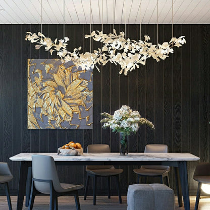 Extra Large Ceramic White Flower Chandelier in Artistic Branch Style for Spacious Living and Dining Room