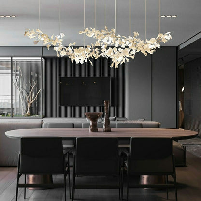 Extra Large Ceramic White Flower Chandelier in Artistic Branch Style for Spacious Living and Dining Room