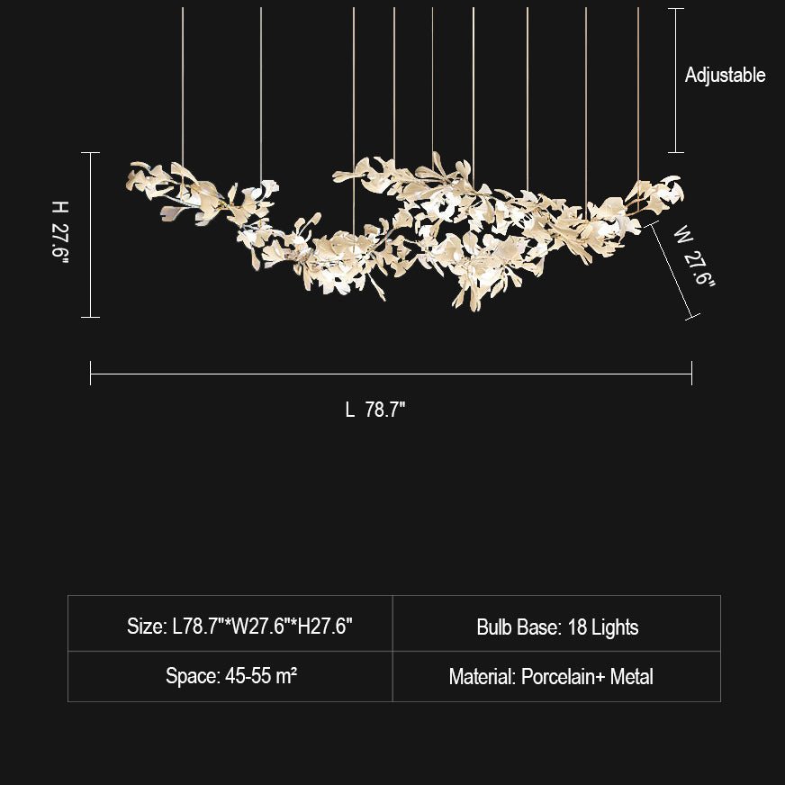 Extra Large Ceramic White Flower Chandelier in Artistic Branch Style for Spacious Living and Dining Room