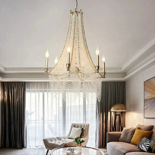 Extra Large European Crystal Beaded Chandelier Candle Light for Stairs / Duplex / Villa
