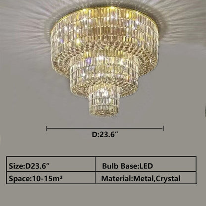Extra Large Gold Flush Mount Crystal Light Round 3-layers Decorative Living Room/Dining Room Light Fixture