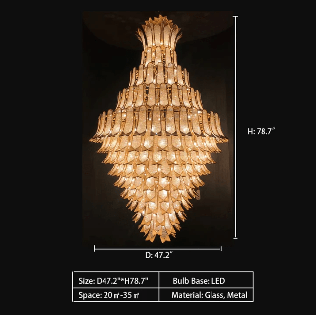 Extra Large Luxury Multi-tier Gold Pendant Glass Chandelier for Stairs/Large High-ceiling Room