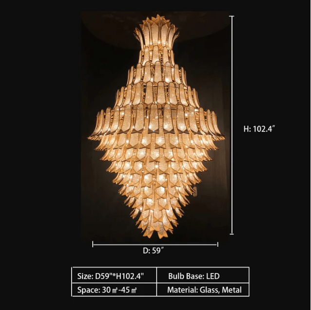 Extra Large Luxury Multi-tier Gold Pendant Glass Chandelier for Stairs/Large High-ceiling Room