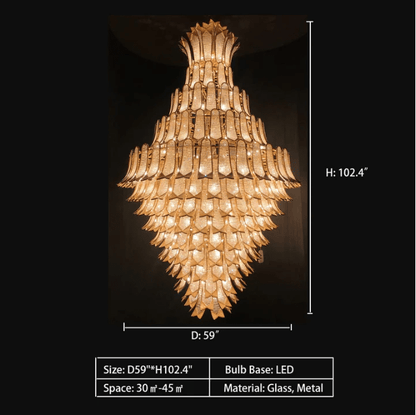 Extra Large Luxury Multi-tier Gold Pendant Glass Chandelier for Stairs/Large High-ceiling Room