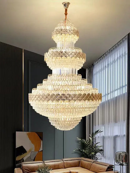 Extra Large Multi-layers Gold Luxury Crystal Chandelier Modern Empire Decrative Crystal Light For Living Room/Foyer/Staircase