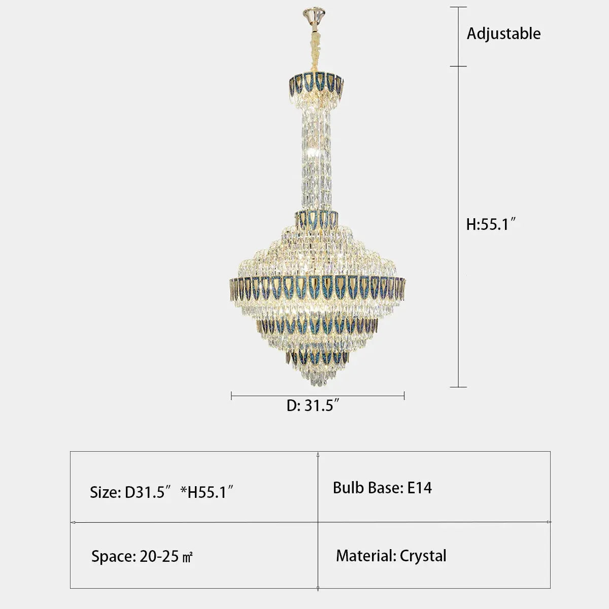 Extra Large Multi-tiered Empire Conical Funnel Crystal Chandelier for Big Hallway/Foyer/Staircase