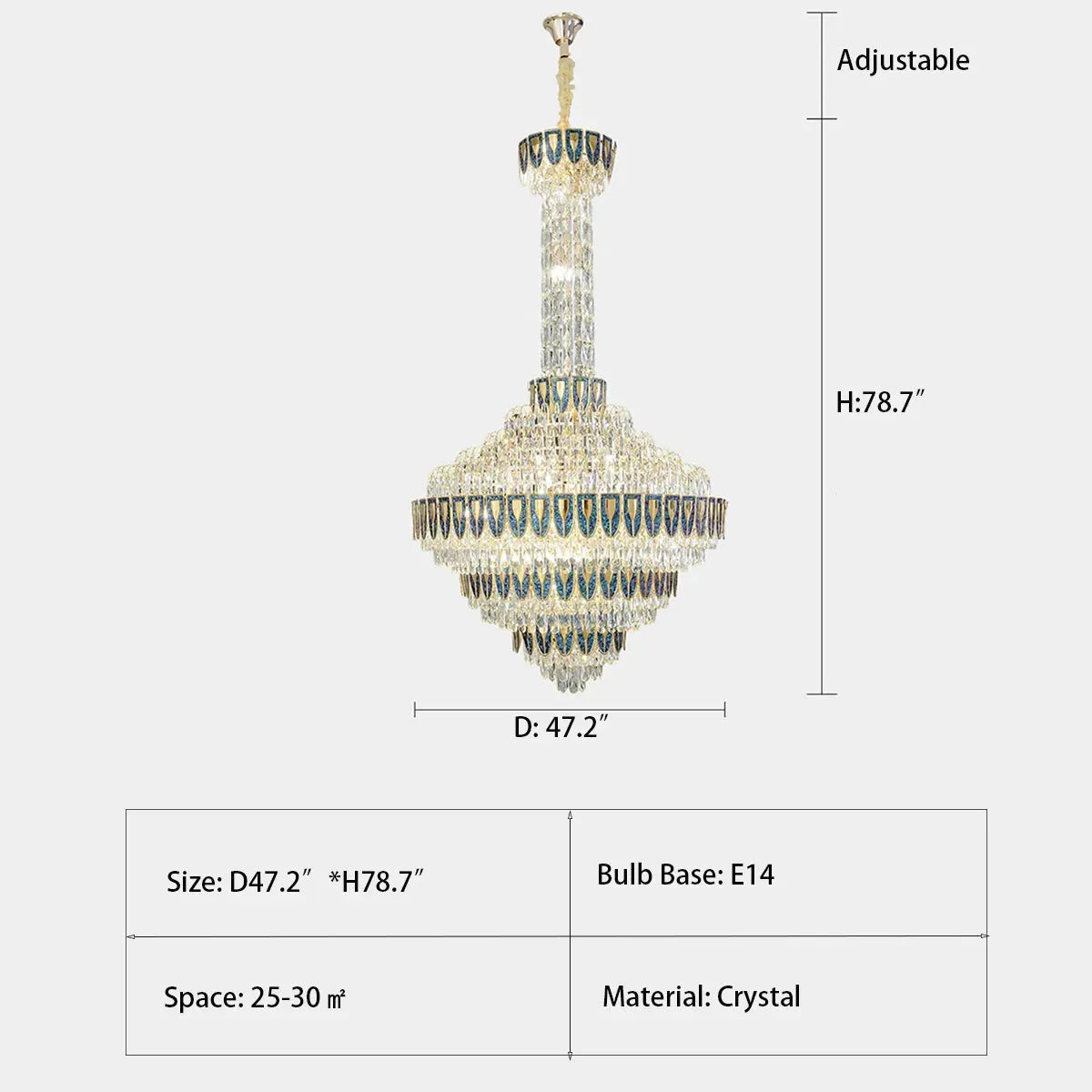 Extra Large Multi-tiered Empire Conical Funnel Crystal Chandelier for Big Hallway/Foyer/Staircase