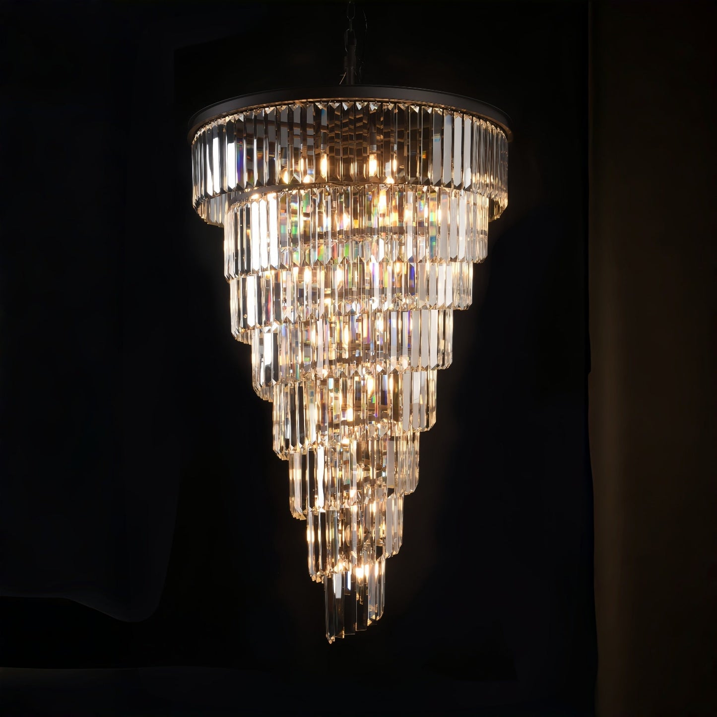 Extra Large Multi-Tiered Spiral Crystal Chandelier In Black Finish