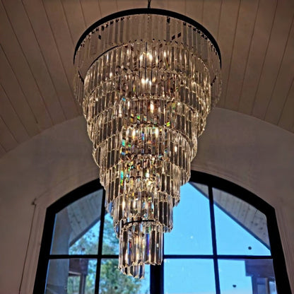 Extra Large Multi-Tiered Spiral Crystal Chandelier In Black Finish