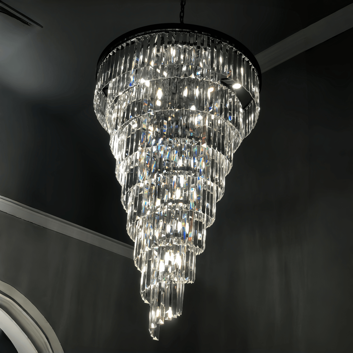 Extra Large Multi-Tiered Spiral Crystal Chandelier In Black Finish