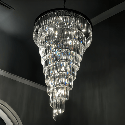 Extra Large Multi-Tiered Spiral Crystal Chandelier In Black Finish