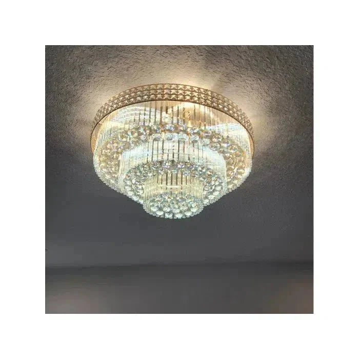 Extra Large Three Layers Round Luxury Flush Mounted Crystal Chandelier for Living Room