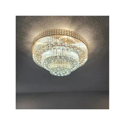 Extra Large Three Layers Round Luxury Flush Mounted Crystal Chandelier for Living Room