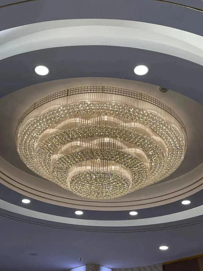 Extra Large Three Layers Round Luxury Flush Mounted Crystal Chandelier for Living Room