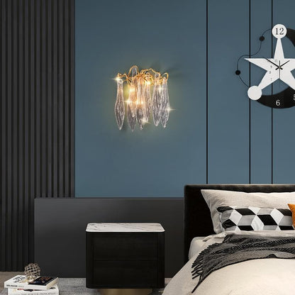 Flake Long Crystal Branch Brass Wall Sconce
