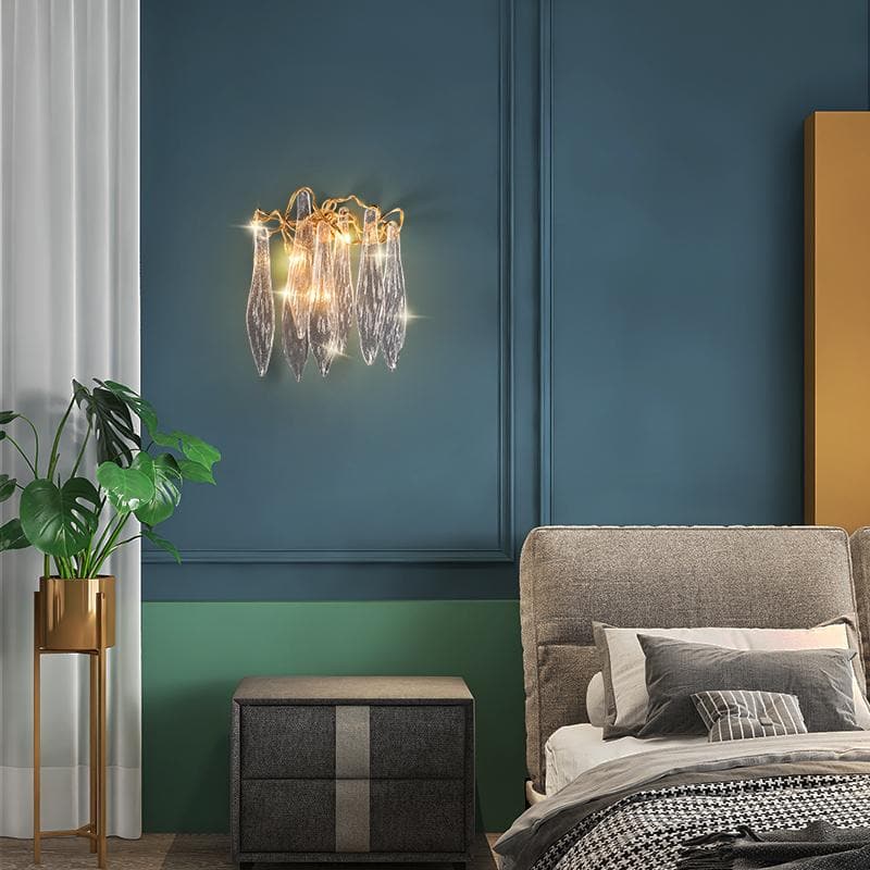 Flake Long Crystal Branch Brass Wall Sconce
