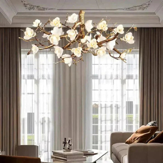 Flower Bloom Branch Brass Chandelier