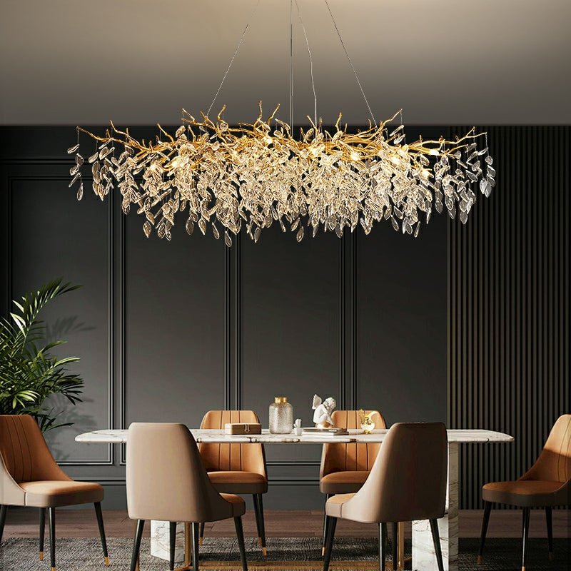 French Branch Crystal Chandelier with Elegant Crystal Leaves
