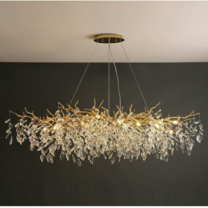 French Branch Crystal Chandelier with Elegant Crystal Leaves