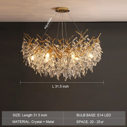 French Branch Crystal Chandelier with Elegant Crystal Leaves