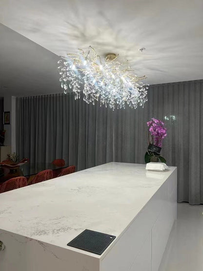 French Branch Crystal Chandelier with Elegant Crystal Leaves
