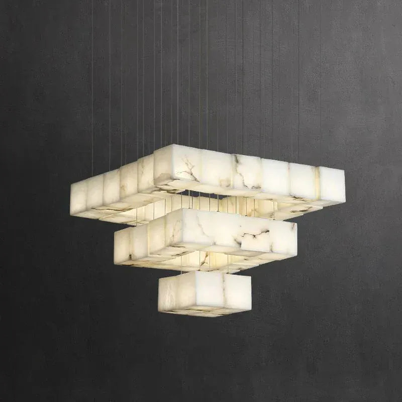 Gavin Alabaster Cube Foyer Staircase Long Chandelier 7/ 9/ 12/ 18/ 25/ 36 Lights