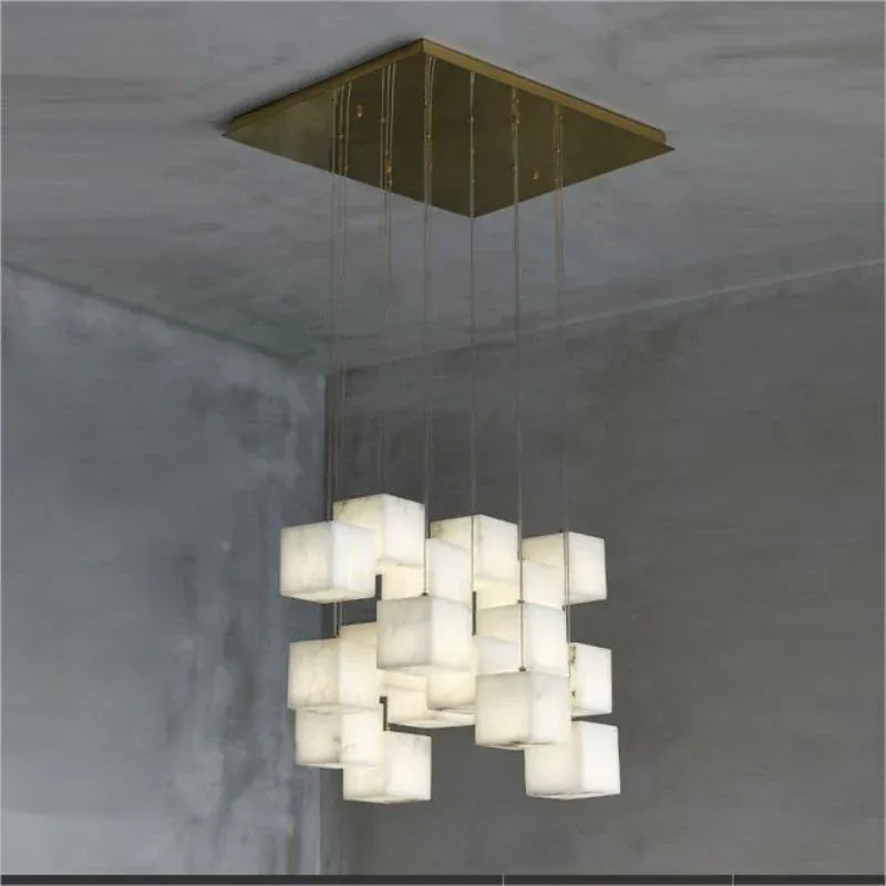 Gavin Alabaster Cube Foyer Staircase Long Chandelier 7/ 9/ 12/ 18/ 25/ 36 Lights