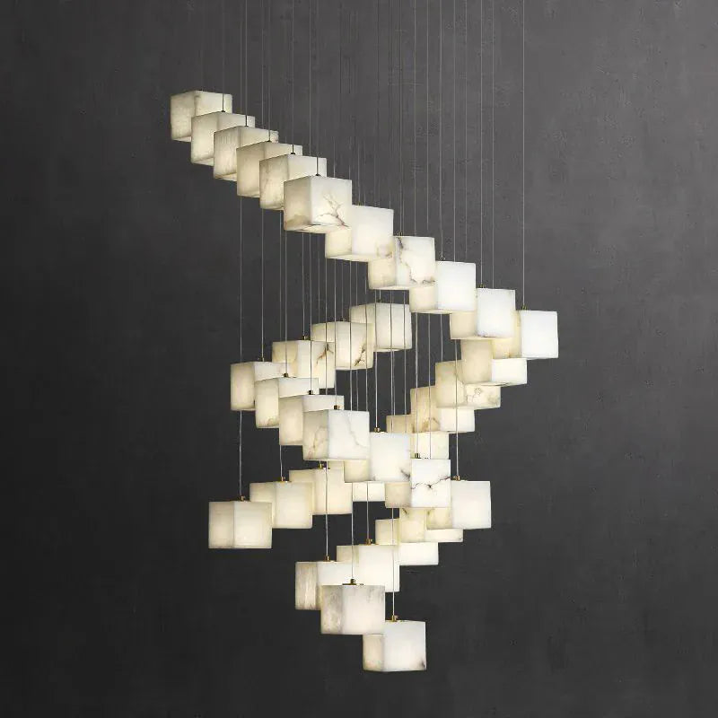 Gavin Alabaster Cube Foyer Staircase Long Chandelier 7/ 9/ 12/ 18/ 25/ 36 Lights