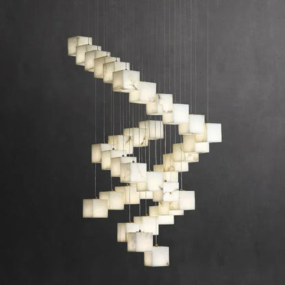 Gavin Alabaster Cube Foyer Staircase Long Chandelier 7/ 9/ 12/ 18/ 25/ 36 Lights