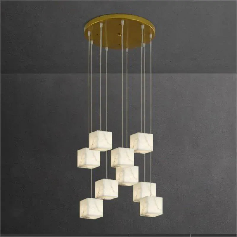 Gavin Alabaster Cube Foyer Staircase Long Chandelier 7/ 9/ 12/ 18/ 25/ 36 Lights